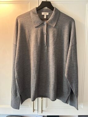 COS Women’s Gray Long Sleeve Polo  - Mid Heather Gray